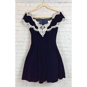 SCOTT MCCLINTOCK purple velvet vintage fluffy lined skirt fit&flare dress 8(VTG)